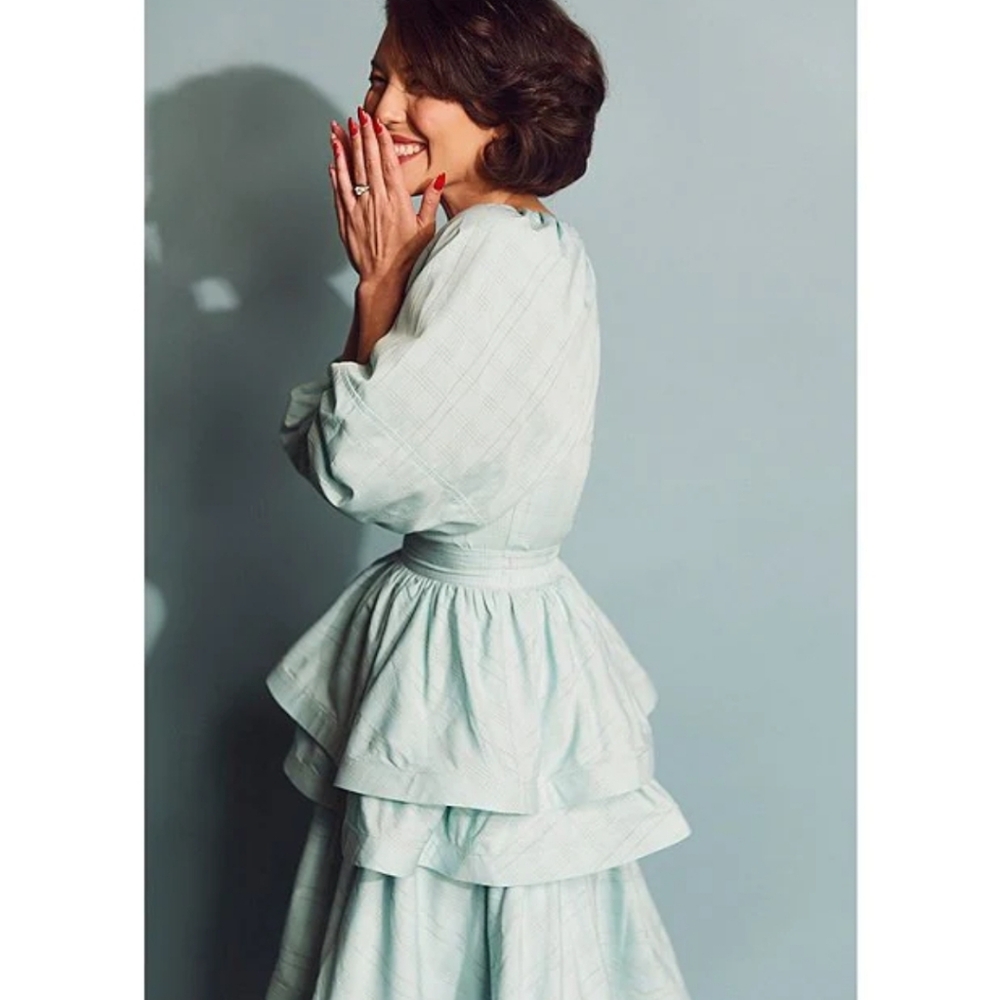 Buru Sweetheart Neck 3/4 Balloon Sleeve Textured Stripe Smocked Top & Skirt Set - Picture 3 of 16